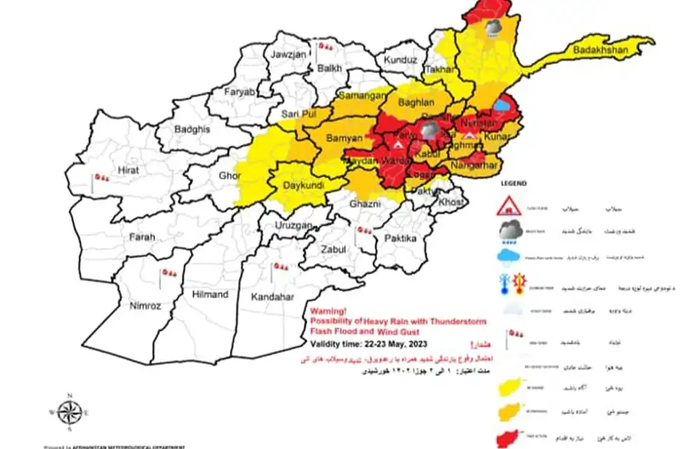 ریاست هواشناسی از احتمال بارنده‌گی شدید همراه با رعدوبرق، تند بادها و سیلاب‌های آنی در ۱۹ ولایت کشور خبر داده است.