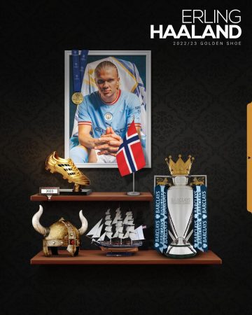 ارلینگ هالند برنده کفش طلای اروپا در فصل 23-2022  -  ارلینگ هالند، مهاجم 22 ساله نروژی منچسترسیتی با به ثمر رساندن 36 گل در فصل 23-2022 لیگ برتر انگلیس، هم کفش طلای این لیگ و هم کفش طلای اروپا را فتح کرد.