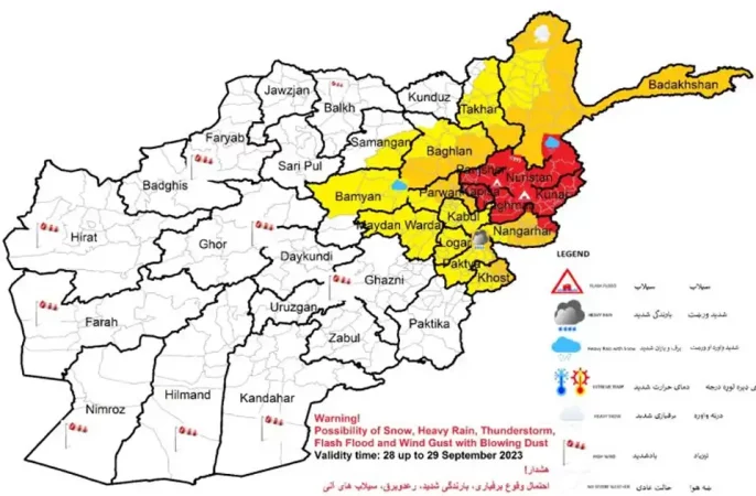ریاست هواشناسی از احتمال وقوع سیلاب و طوفان در 17 ولایت افغانستان هشدار داد