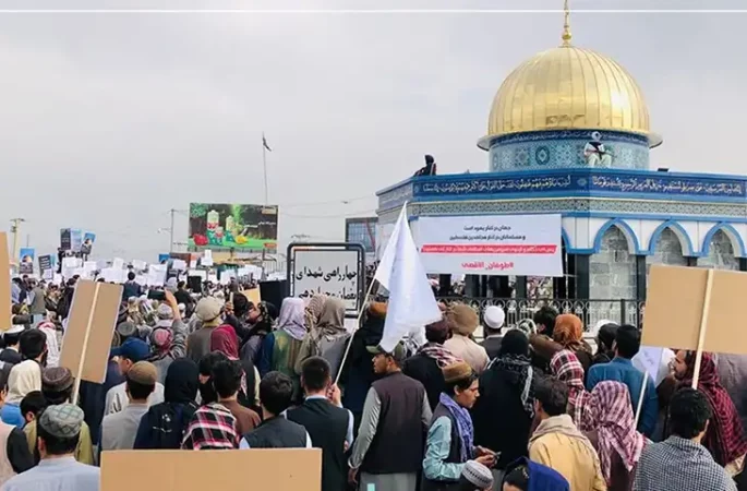 مردم افغانستان در کنار مردم فلسطین ؛ راهپیمایی برای حمایت مردم فلسطین در برابر اسرائیل