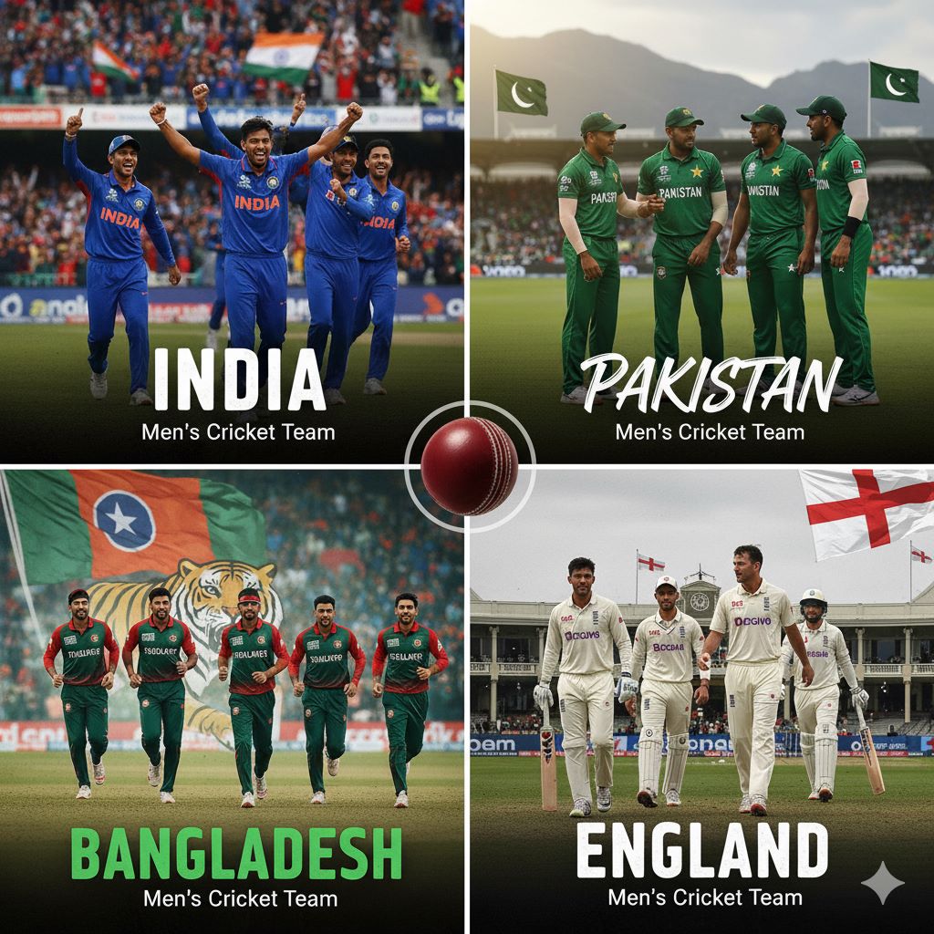 Indian Men’s Cricket Team Pakistan Men’s Cricket Team Bangladesh Men’s Cricket Team England Men’s Cricket Team