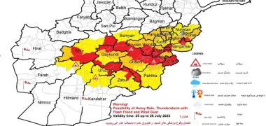 هشدار ریاست هواشناسی از احتمال بارنده‌گی شدید و سیلاب در ۲۲ ولایت کشور